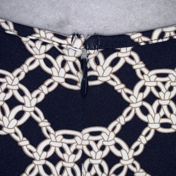 Talbots Jersey Navy White Chainlink Print Short Sleeve Fit and Flare Dress Small - Picture 6 of 8